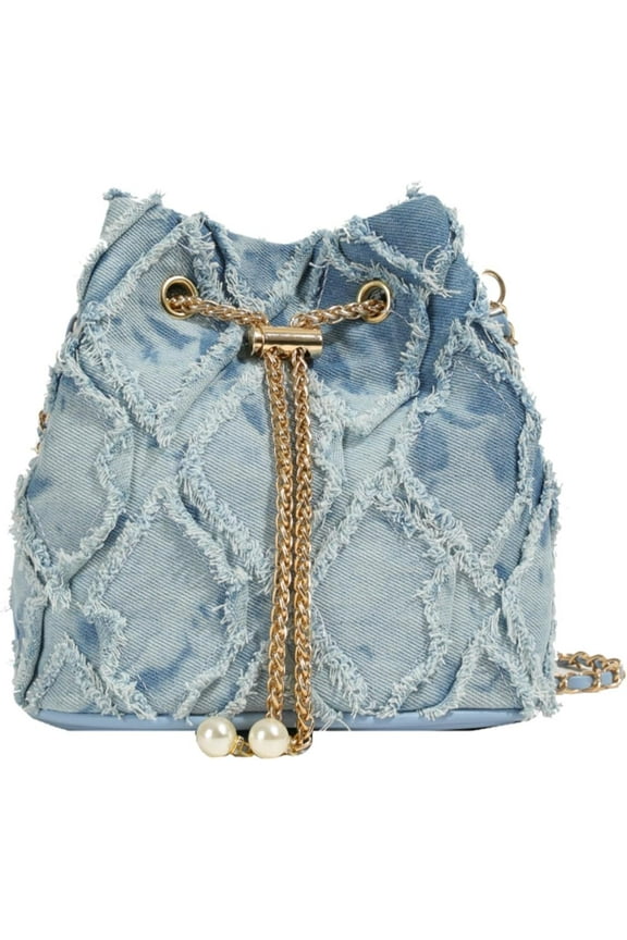 Denim Bucket Bag, Jean Purses for Women Denim Crossbody Bags Hobo Bag Drawstring Handbag