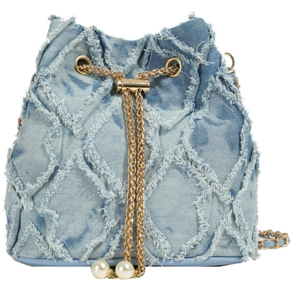 Denim Bucket Bag Quilted Drawstring Jean Purses for Women Denim Clutch Hobo Bags Crossbody Handbag