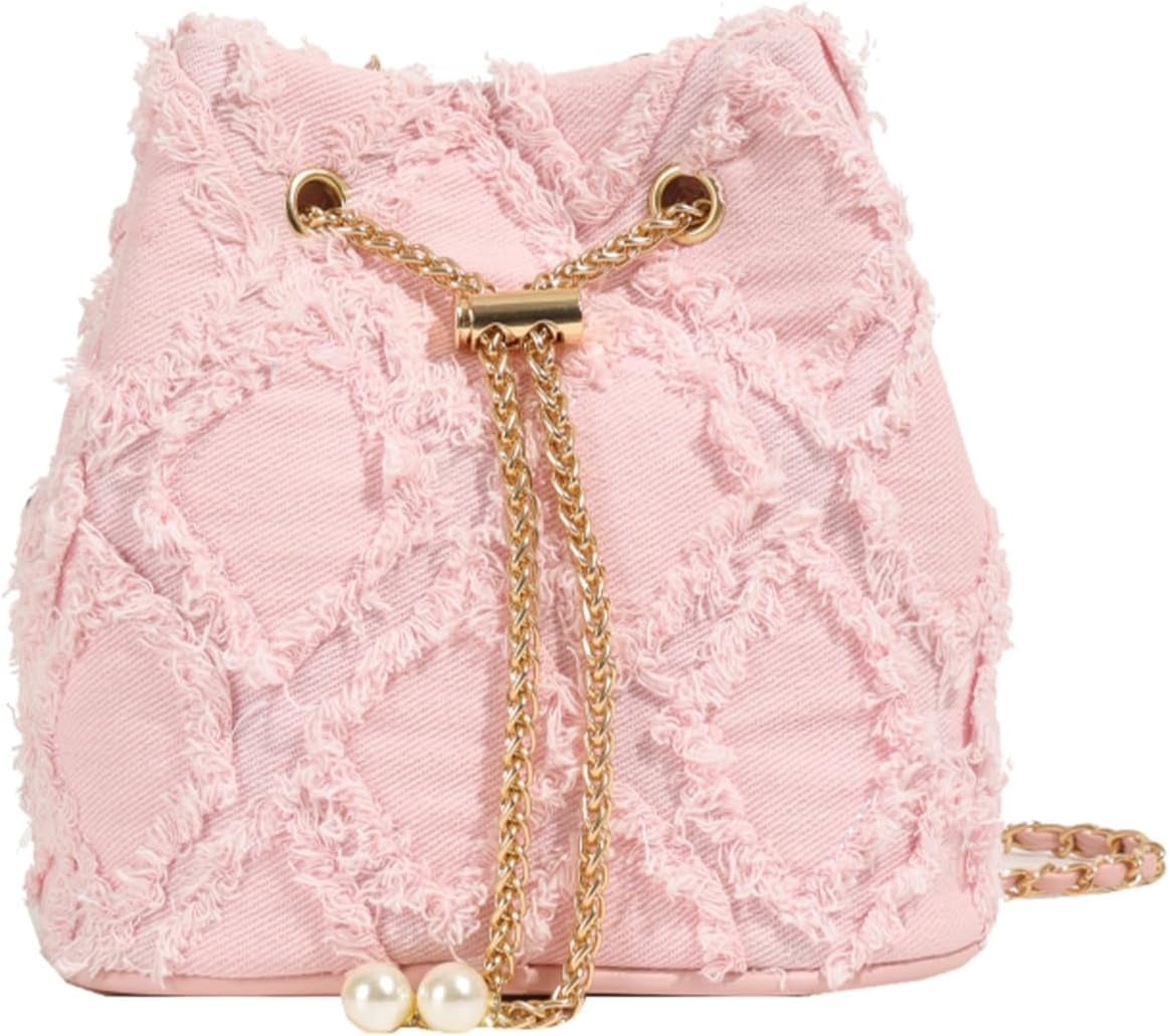 Denim Bucket Bag Quilted Drawstring Jean Purses for Women Denim Clutch Hobo Bags Crossbody Handbag