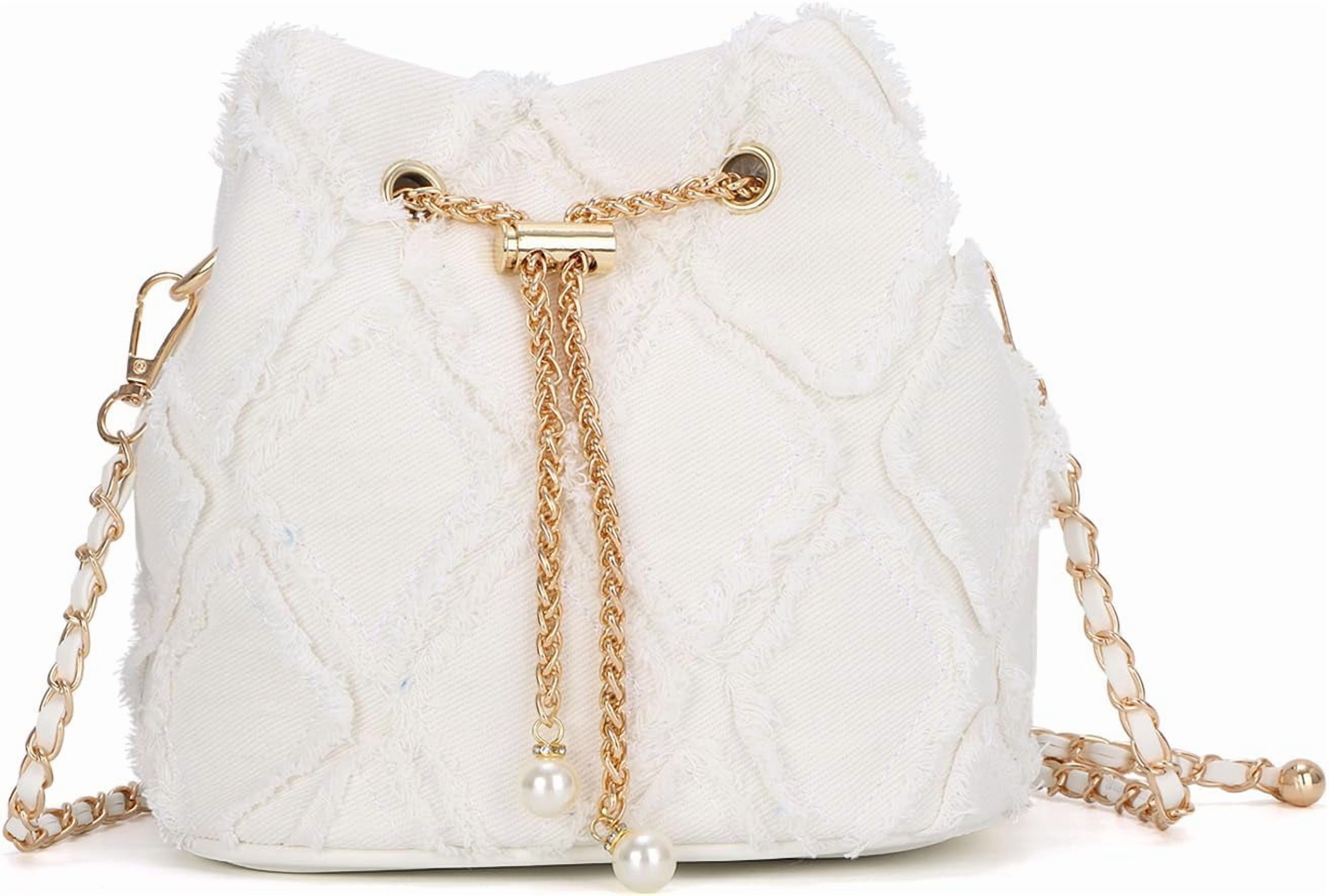 Denim Bucket Bag for Women Trendy Jean Purse Drawstring Crossbody Shoulder Bag Hobo Bag