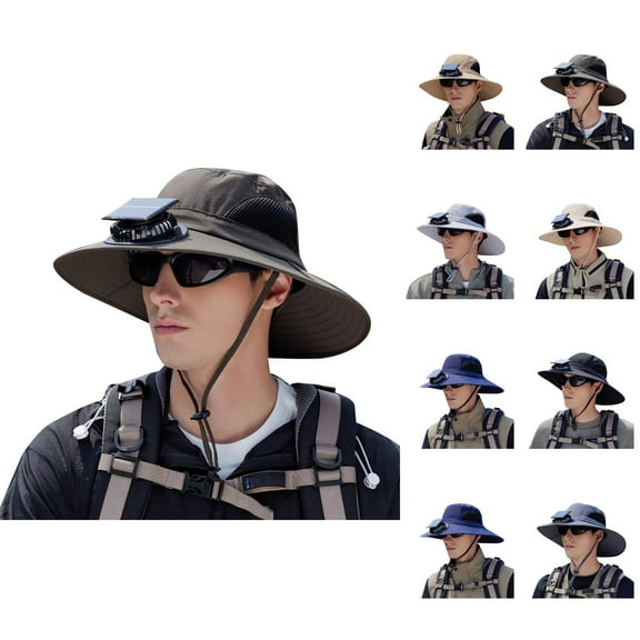 Denim Bucket Hat for Men - Vintage Style Foldable Summer Hat Solar Fan Bucket Hat For Men Women Wide Brim Sun Outdoor Summer Hiking Fishing Beach Travel Shield