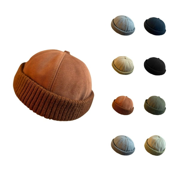 Denim Bucket Hat for Men - Vintage Style Foldable Summer Hat Winter Fisherman Hats Warm Knit Brimless Hat Retro Cap Adjustable