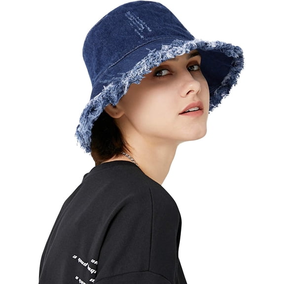 Denim Bucket Hat for Women Blue Jean Western Fisherman Hats Packable Outdoor Boonie Sun Cap