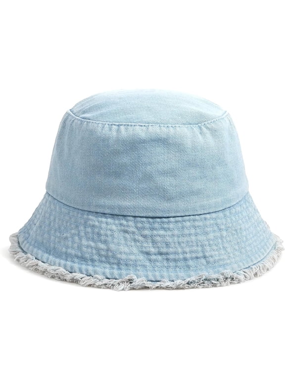 Denim Bucket Hat for Women Ripped Sun Hat