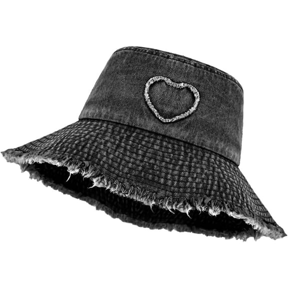 Denim Bucket Hats for Women, Summer Wide Brim Washed Jean Sun Hat Beach Vacation Outdoor Fishing Hats