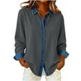 thumbnail image 1 of Denim Button Down Shirts for Women Solid Casual Long Sleeves Lapel Denim Bottun Tops, 1 of 7