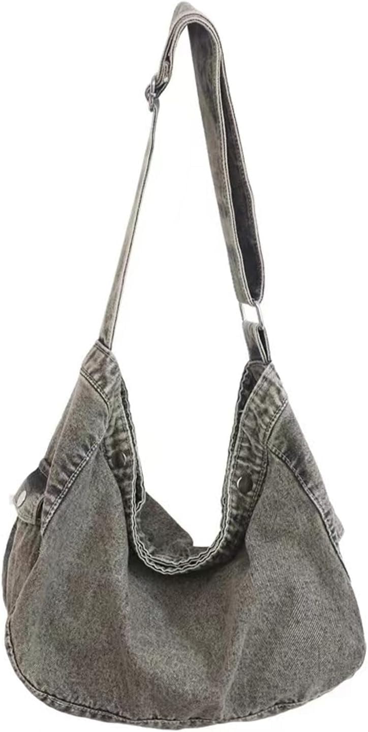 Denim Canvas Messenger Bag Large Crossbody Bag with Multiple Pockets Casual Shoulder Aesthetic Tote Bag for Women and Men