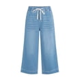 thumbnail image 1 of Denim Capris Pants for Women Casual Baggy Drawstring Wide Leg Capri Jeans Comfy Elastic Waist Jean Pedal Pushers 2026,3XL, 1 of 7