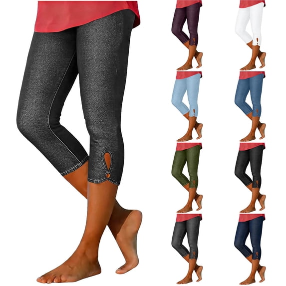 Denim Capris for Women Stretch Pull on Plus Size Elastic Waist Trendy Pants Leggings 2026 Casual Summer Capri Pants Gray L