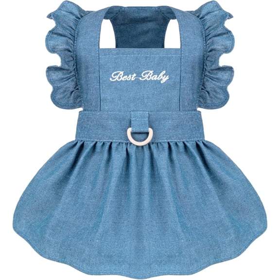 Denim Cat Dog Dress Clothes for Small Dogs with Leash Ring Summer Girl Small Dog Clothes Outfit Belly Velcro Fastening Cat Outfits&Apparel for Girl