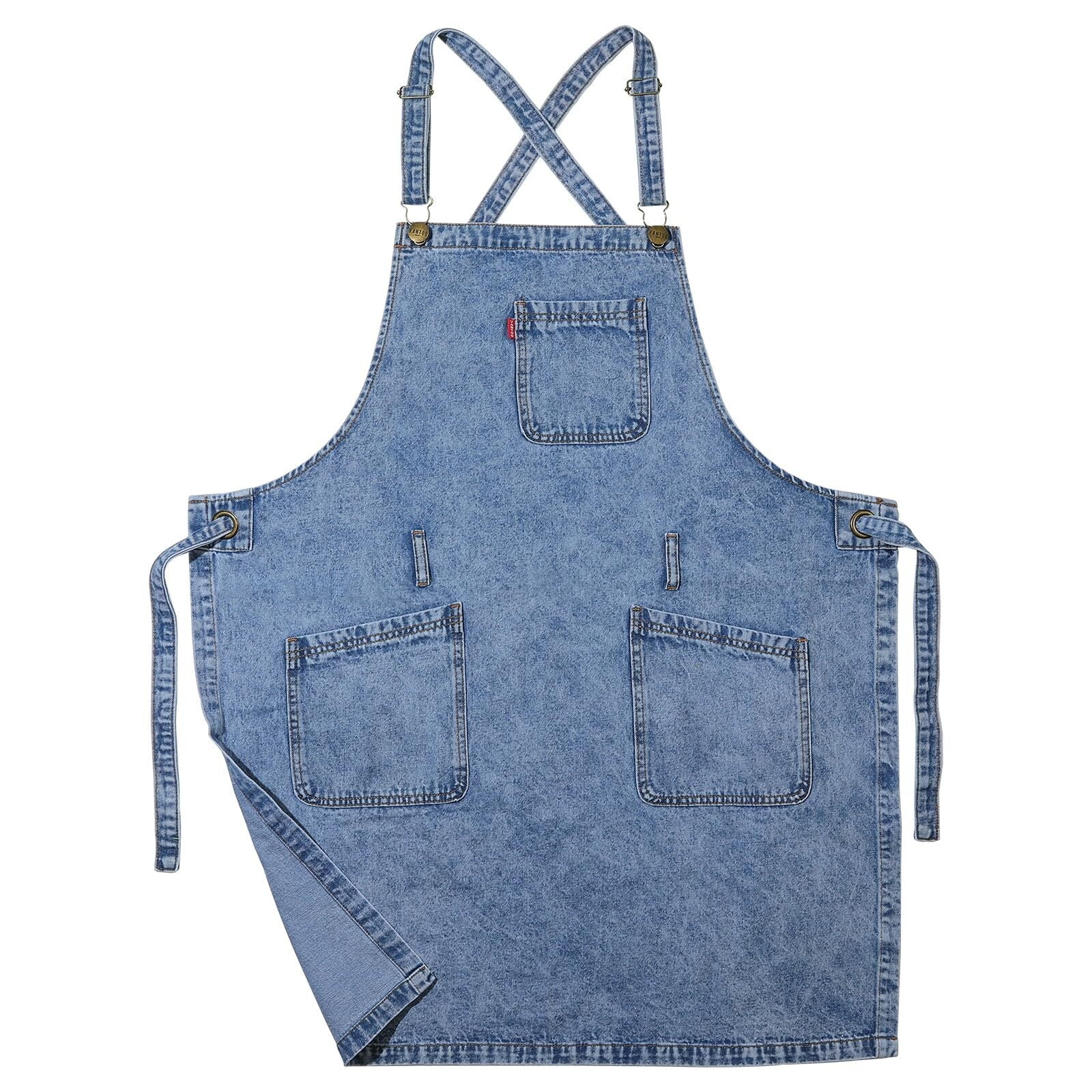 Denim Chef Apron For Women With Pockets, Jean Waitress Server Kitchen Apron For Men Women Cooking Gardening Painting Hairstylist
