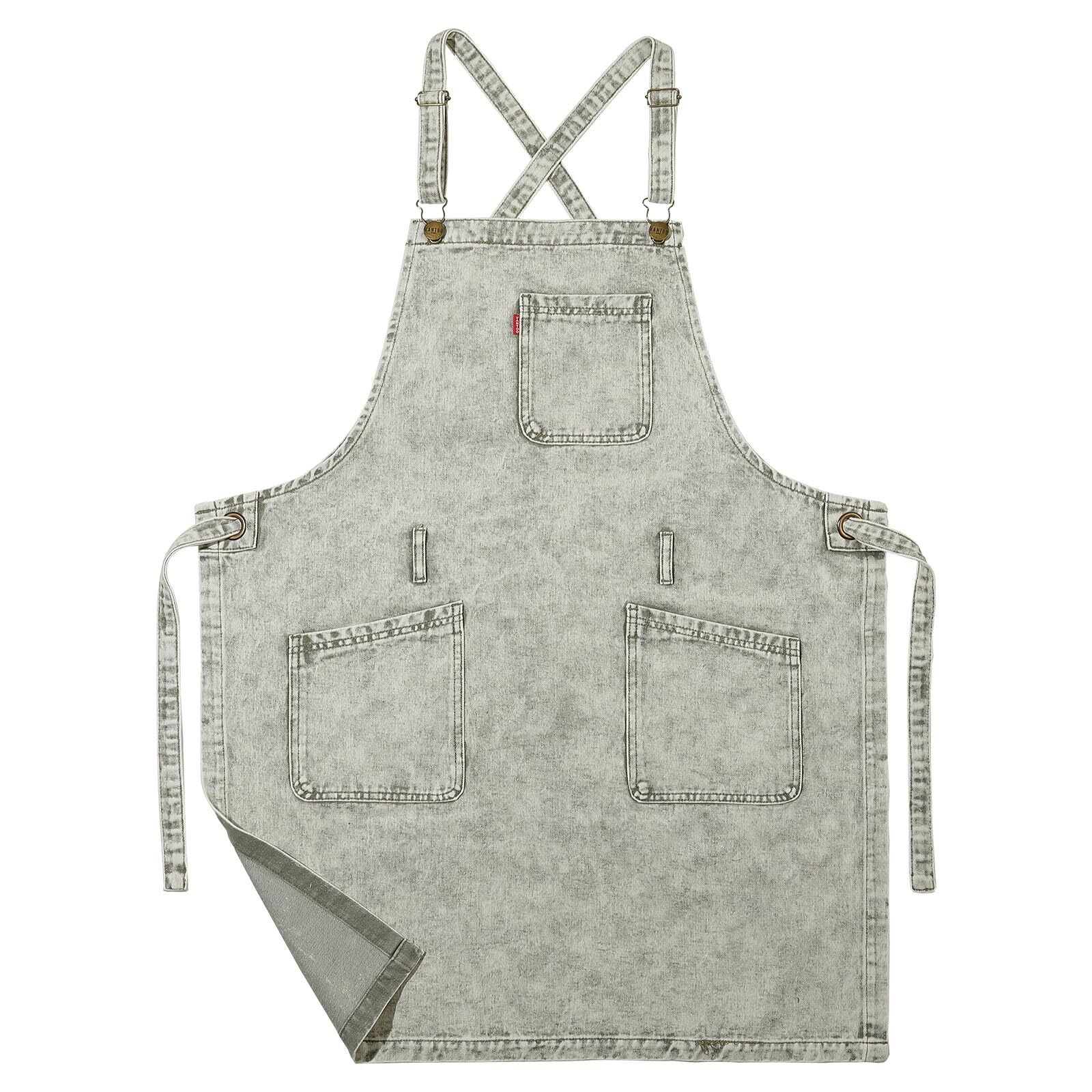 Denim Chef Apron For Women With Pockets, Jean Waitress Server Kitchen Apron For Men Women Cooking Gardening Painting Hairstylist