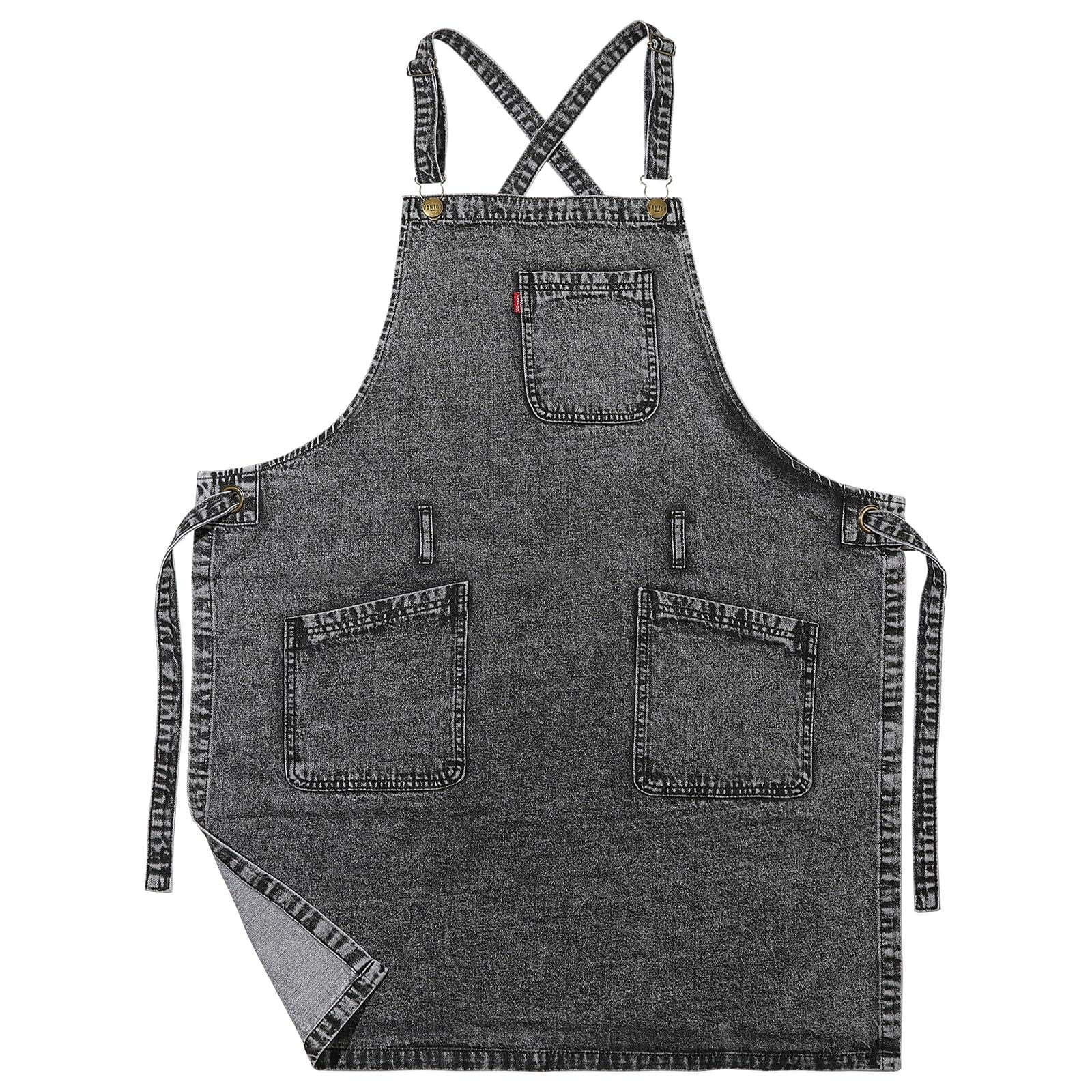 Denim Chef Apron For Women With Pockets, Jean Waitress Server Kitchen Apron For Men Women Cooking Gardening Painting Hairstylist