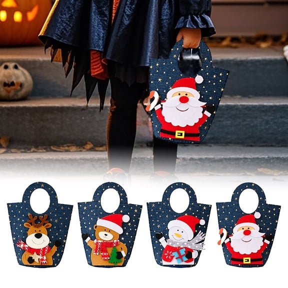 Denim Christmas Gift Bags Set - Reusable Holiday Sacks for Candy, Festive Party Favors, Gift Exchange, Christmas Stocking Stuffers, Tree Decorations and Family Celebrations
