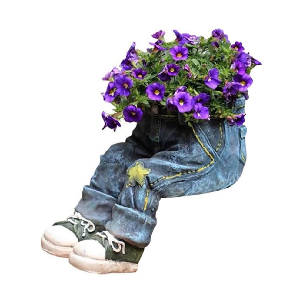 Denim Clothes Pants Resin Flower Pot Statue Retro Garden Ornament for