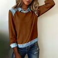 thumbnail image 1 of Denim Collared Sweatshirt Lapel Collar Pullover Denim Stitching Collared Tops Denim Patchwork Tops Tunic Tops Denim Pullover Tops Denim Sweatshirt Womens Sweatshirts Fall Pullover Shirt Brown L, 1 of 4