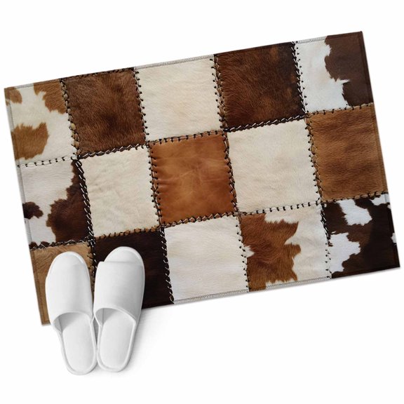 Denim Cow Area Rug 2x3ft Western Cowboy Non-Slip Washable Square Rugs Soft Felt Indoor Floor Mat for Bedroom Kitchen Living Room Bathroom