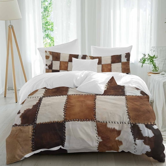 Denim Cow Queen Size Comforter Set, Western Cowboy Vintage Stitching Bedding for All Seasons, 4 Pcs Bed Set, 1Quiltcover (90"x92") ,1Sheet(94"x116"), 2Pillowcases (30"x20")