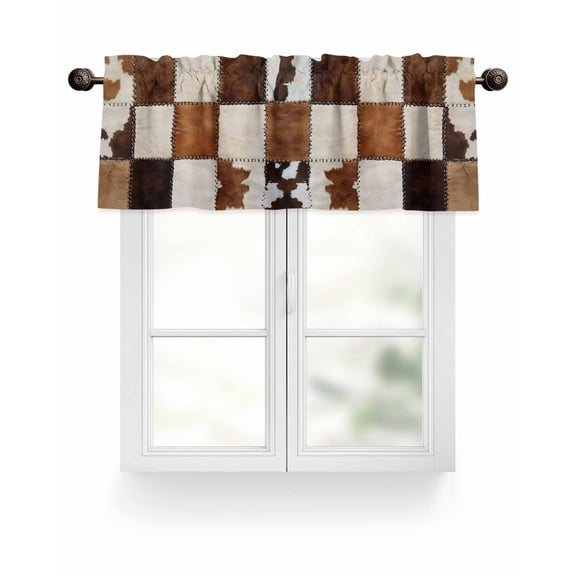 Denim Cow Valances for Windows Western Cowboy Vintage Stitching Valance Rod Pocket Light Filtering Short Window Treatments Curtains for Kitchen Bathroom Living Room Bedroom, 1 Panel, 42 x 12 Inch