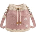 thumbnail image 1 of Denim Crochet Bucket Bag, Drawstring Crossbody Shoulder Purse | Boho Denim Handbag for Women, Casual Vintage Tote Bag with Adjustable Strap for Travel, Shopping, Beach & Daily Use, 1 of 9