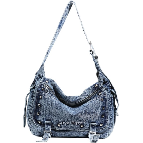 Denim Crossbody Bag for Women Large Capacity Shoulder Bag Lightweight Satchel Handbag Retro Messenger Bag
