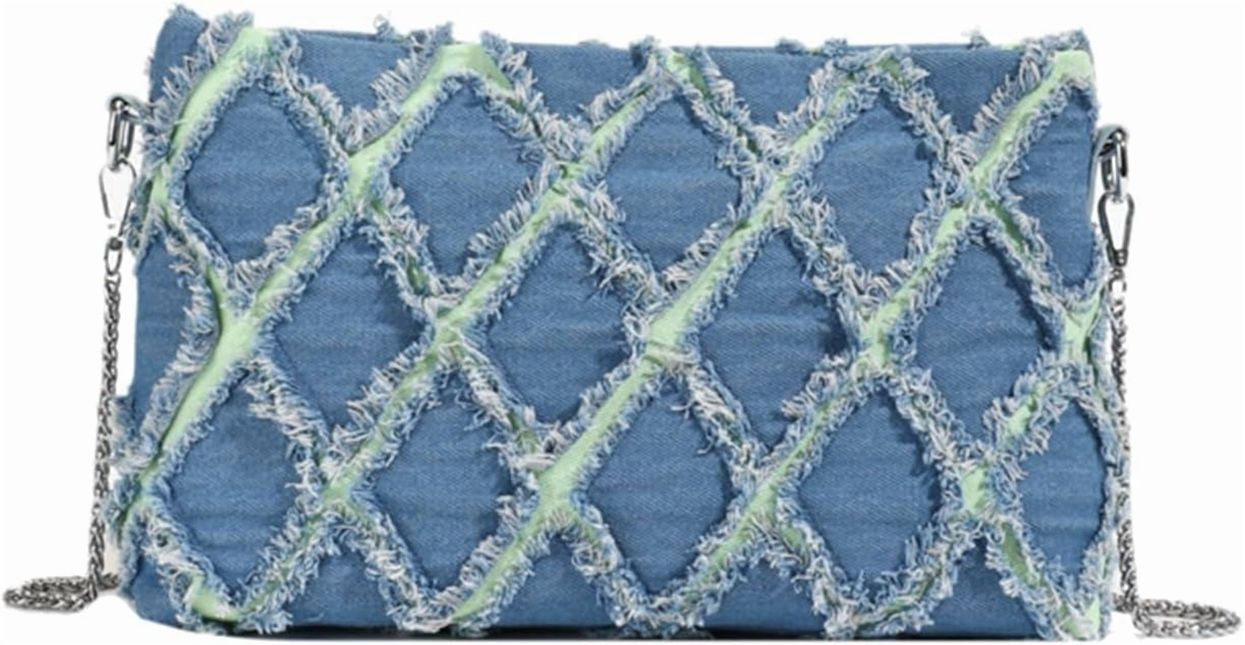 Denim Crossbody Bags for Women Trendy Quilted Denim Bag Jean Purses and Handbags with Chain Strap
