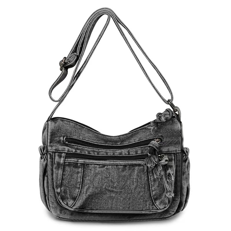 Denim Crossbody Shoulder Bag for Women Vintage Jean Casual Purse with Adjustable Strap