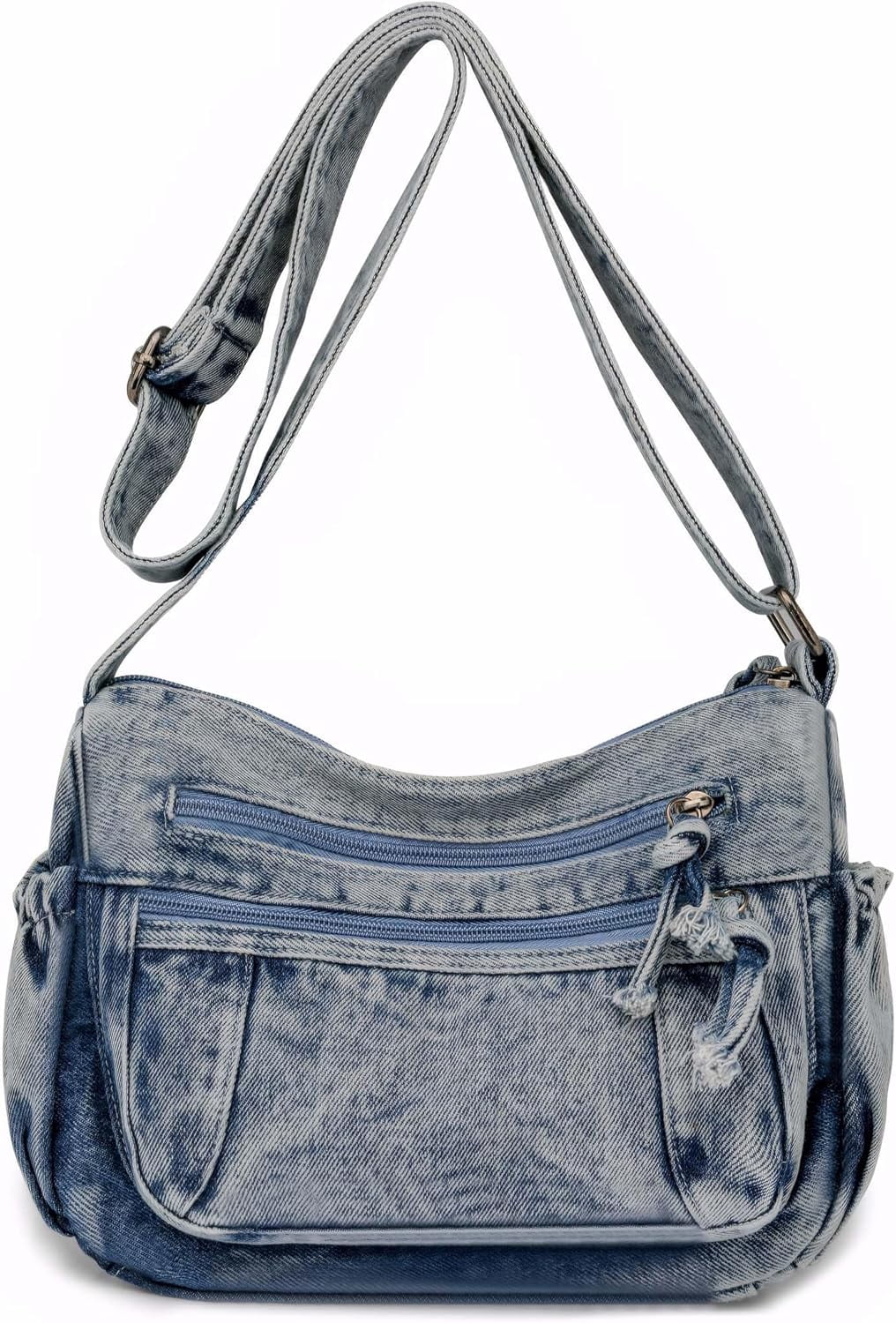 Denim Crossbody Shoulder Bag for Women Vintage Jean Casual Purse with Adjustable Strap
