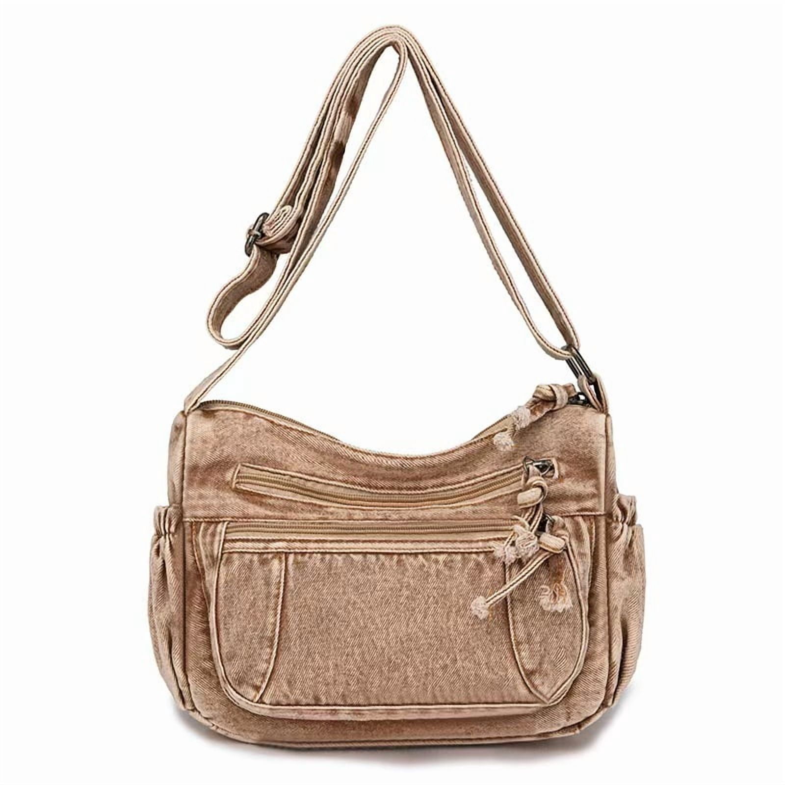 Denim Crossbody Shoulder Bag for Women Vintage Jean Casual Purse with Adjustable Strap