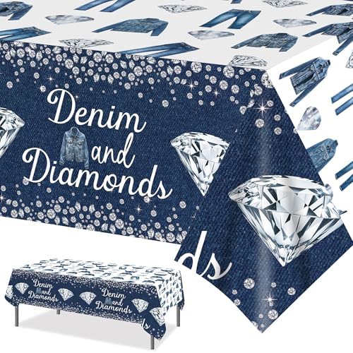 Denim & Diamonds Party Tablecloths – 2-Pack Disposable Decor For Bachelorette, Birthday, Wedding