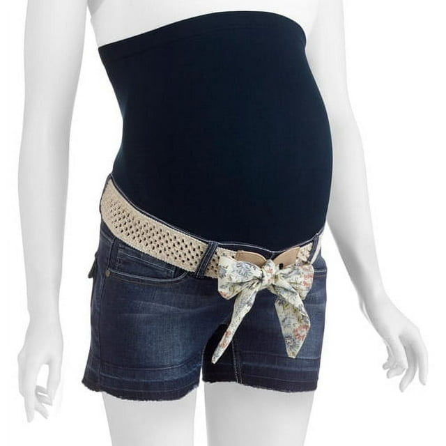 Denim Diva Maternity FullPanel Denim Shorts with Belt