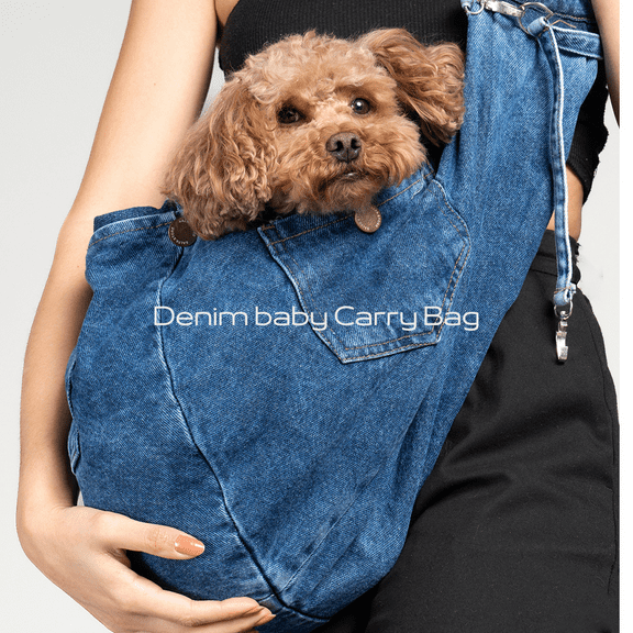 Denim Dog Carrier Bag - Comfortable and Durable Pet Sling for Small Dogs