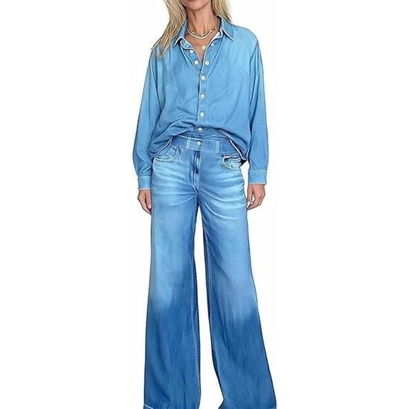 Denim Dreams Pajama Set, Denim Dreams PJs Set for Women, Relaxed Wide-Leg Pants, Soft Stretch Denim Pajamas for Women