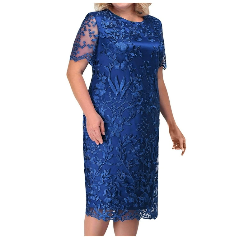 Denim Dress For Women Women Elegant Mother Of The Bride Dress Plus Size Floral Embroidery Formal Evening Gowns Short Sleeve Party Dress White Summer Dress Walmart
