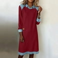 thumbnail image 1 of Denim Dress,Womens Lapel Collar Denim Patchwork Dress Solid Color Long Sleeve Casual Pullover Cuff Hem Soft Everyday Wear Red M, 1 of 8