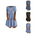 thumbnail image 1 of Denim Dress for Women Spring Summer Short Sleeve Button Down Collared Midi Dresses Jean Dress Casual Work Dresses, 1 of 5