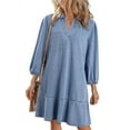 thumbnail image 1 of Denim Dress for Women Summer Casual Babydoll 2026 V Neck 3/4 Puff Sleeve Jean Dresses Light Blue L, 1 of 9