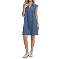 thumbnail image 1 of Denim Dress for Women V Neck Cap Sleeve Loose Above the Knee Casual Tunic Jean Dress Blue XS, 1 of 6