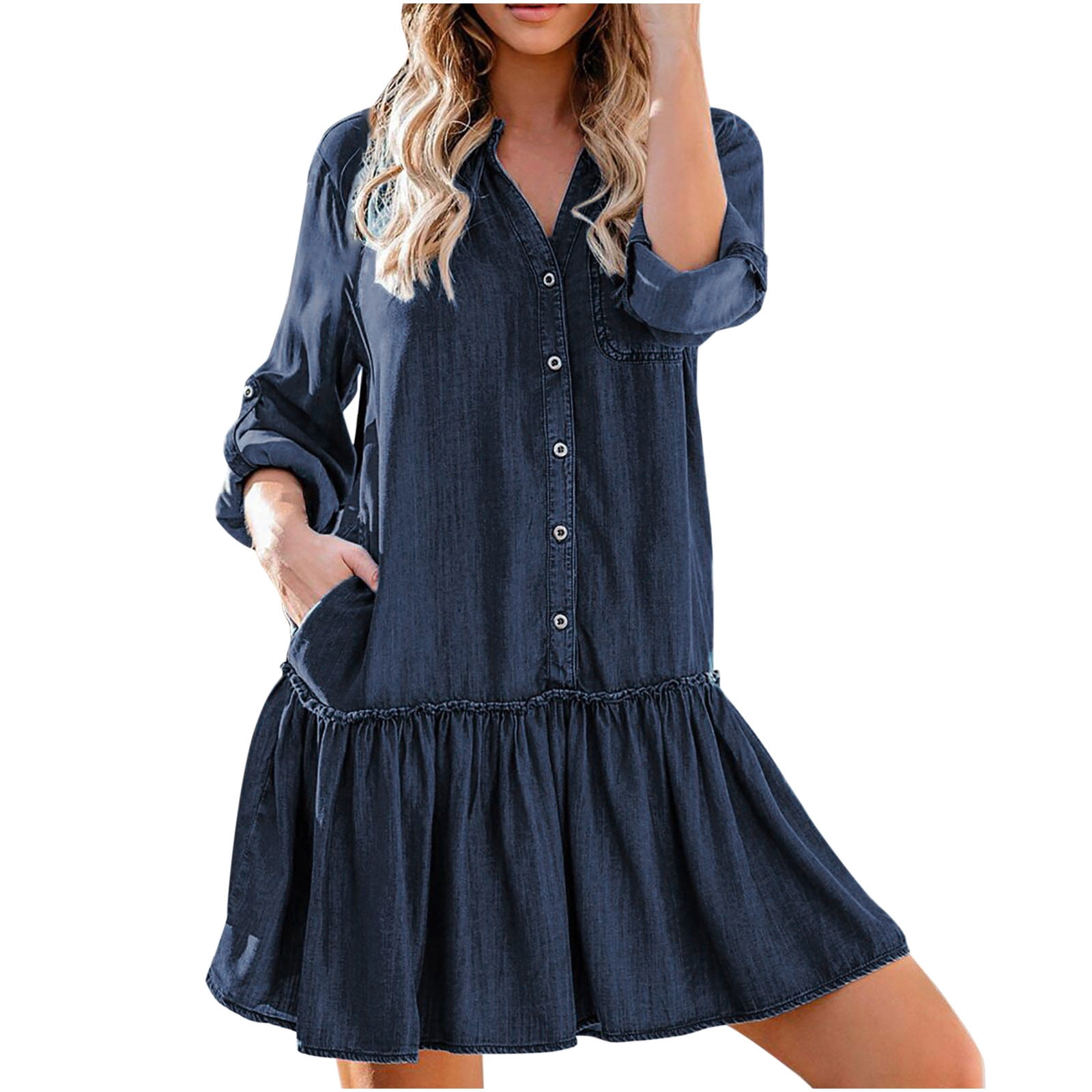 Gimaguas Denim Dressダークデニム Vネックワンピース Gimaguas Denim Dressダークデニム Vネックワンピース