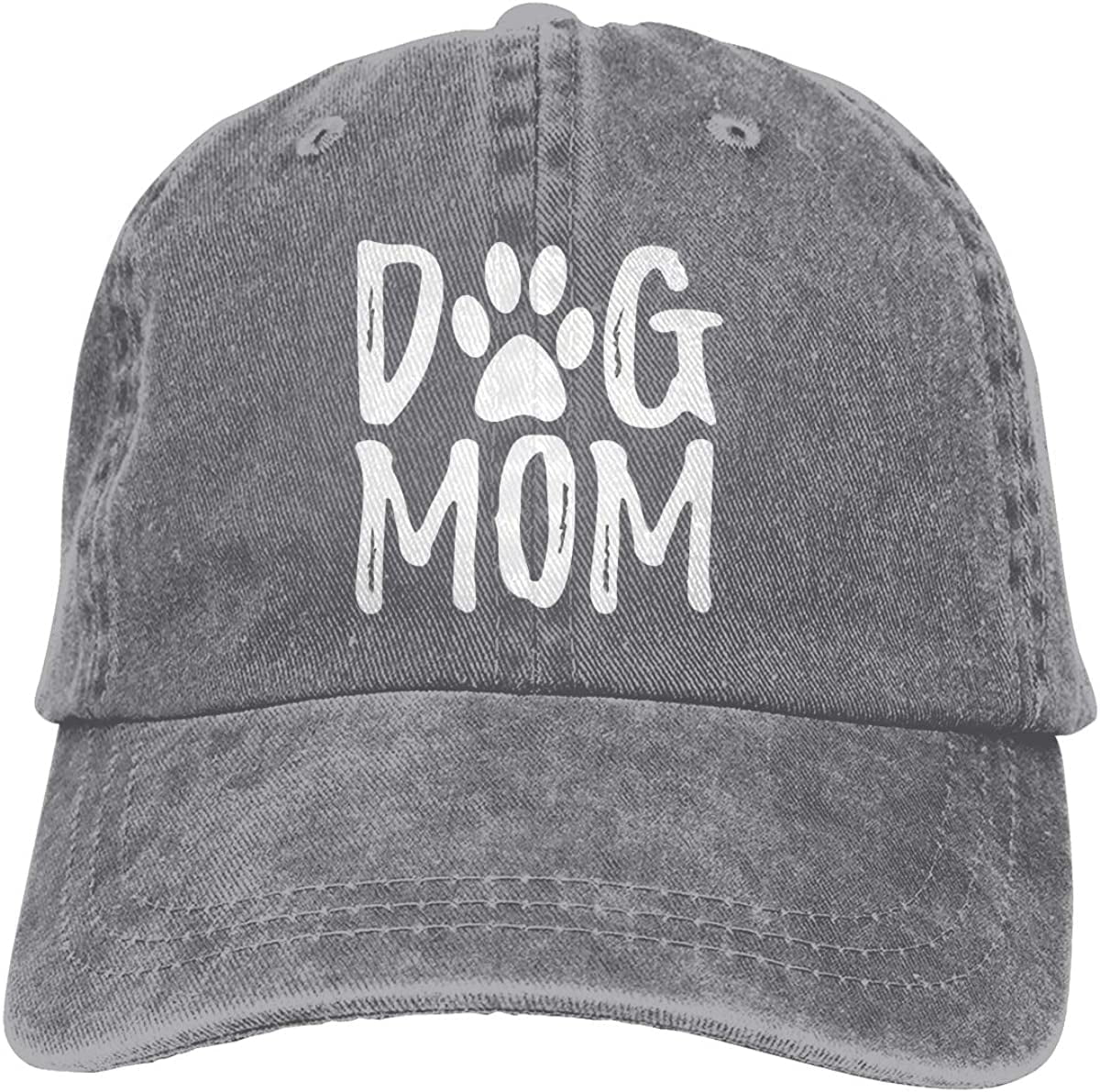 Women's Dog Mom Baseball Cap - Adjustable Embroidered Washed Cotton Hat With Running Dog Design | Grey Retro Style