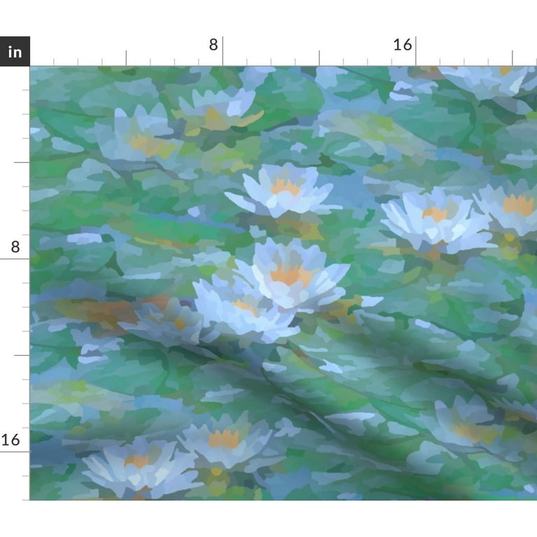 Denim Fabric by the Yard - Victorian Morning Sunshine White Green Blue  Yellow Flowers Leaves Floral Custom Printed Fabric by Spoonflower 
