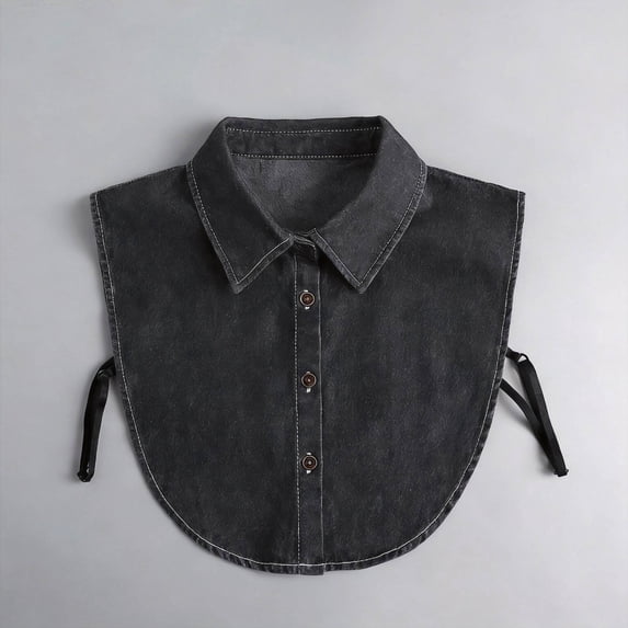 Denim False Collar for Women Men Down Dickey Layering Sweater Denim Collars Jean Blouses Button Adjustable Solid Color Detachable Half High Collar