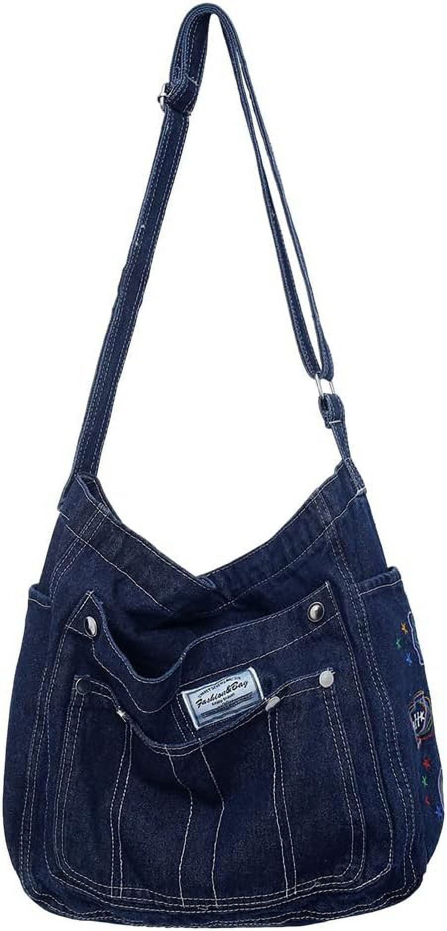 Denim Hobo Crossbody Bag for Women Large Shoulder Handbag Messenger Bag Retro Tote Bag for Casual Work Travel