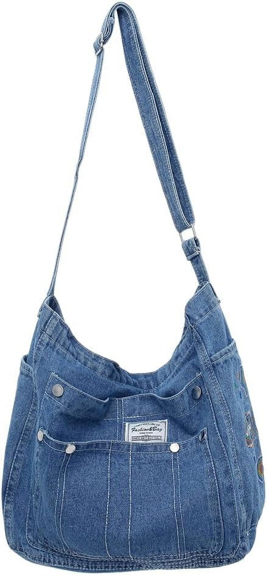 Denim Hobo Crossbody Bag for Women Large Shoulder Handbag Messenger Bag Retro Tote Bag for Casual Work Travel