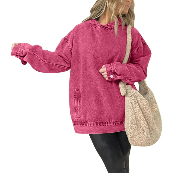 Denim Hoodie Women Sweatshirt Pullover Hooded Y25k Tops Distressed Washed Loose Spring Streetwear Work Tops Jeans Club