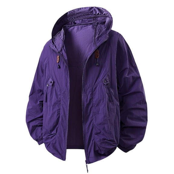 Denim Jacket For Men 2025 Summer Protective Clothing For The Same Thin Hooded Straight Jacket,Dark Purple,XL