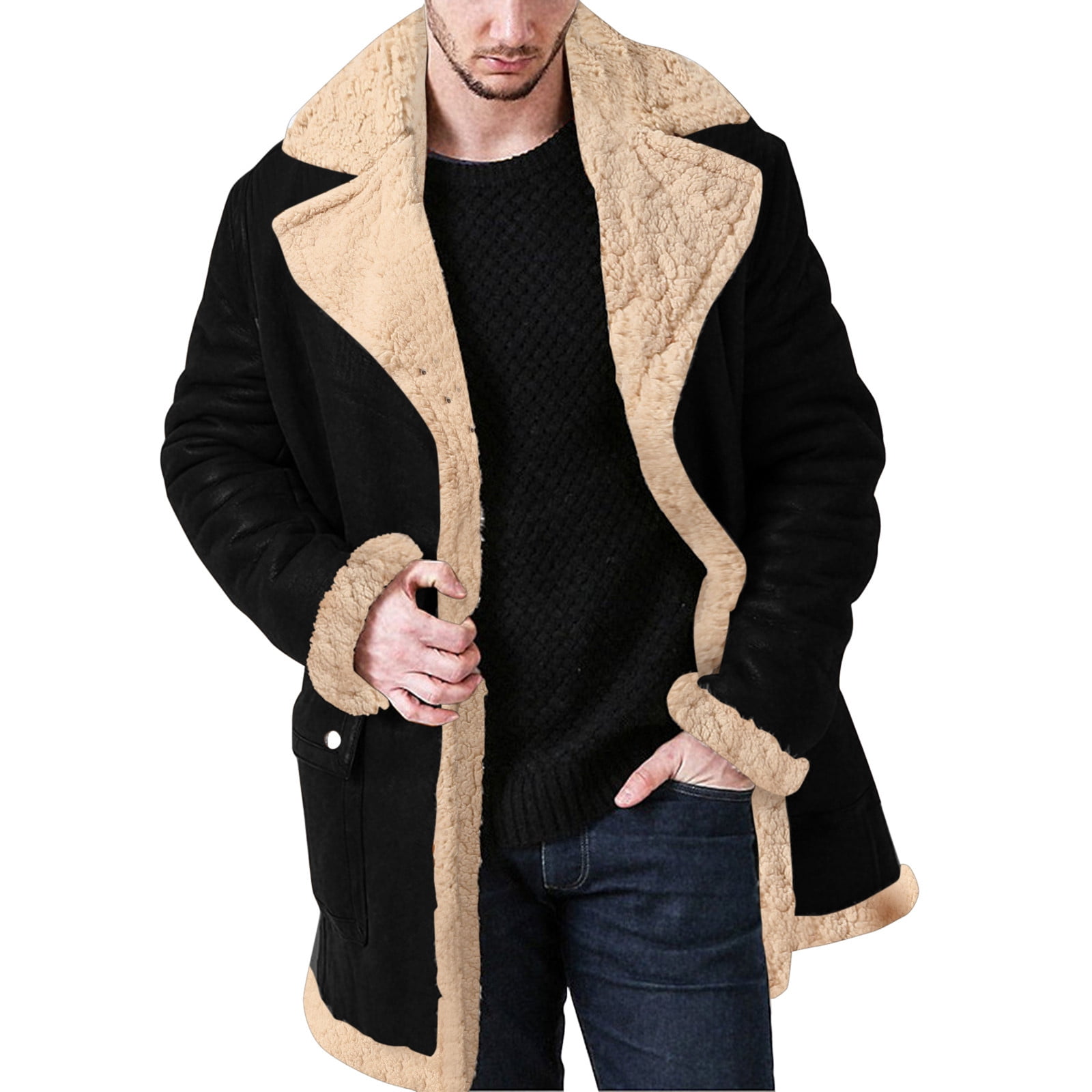 Denim Jacket For Men Plus Size Zipper Lapel Long Sleeve Padded Thicken ...