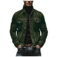 thumbnail image 1 of Denim Jacket for Men Pocket Corduroy Long Sleeve Striped Lapel Puffer&nbsp;Jacket&nbsp;Men,Green,2XL, 1 of 5