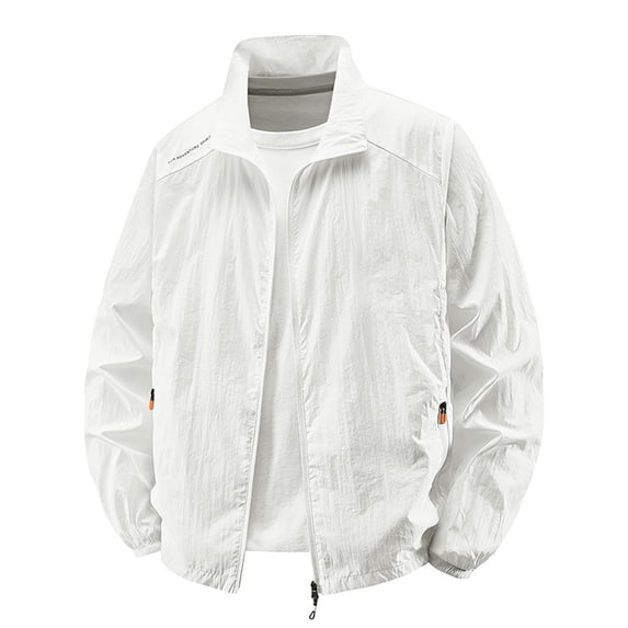 Denim Jacket for Men Solid Color Hoodless Stand Collar Breathable Long Sleeve Track Thin Mens Autumn and Winter Jackets,White,XL