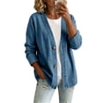 thumbnail image 1 of Denim Jacket For Women Classic Button Front Breathable Stretch Relaxed Fit Lightweight Long Sleeve Cardigan Coat Spring Fall Blue M, 1 of 5
